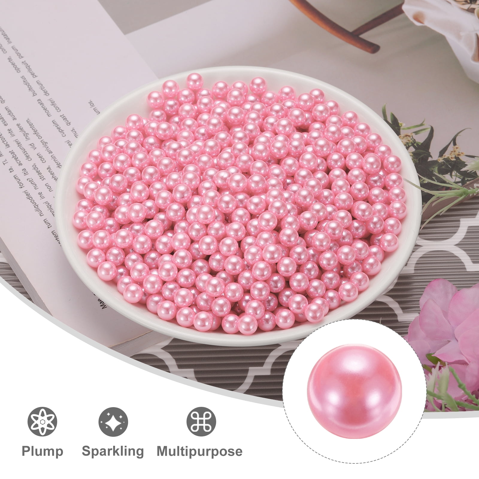 Unique Bargains Solid Color Faux Pearl for Crafting No Hole Pearls for Vase Fillers Pink