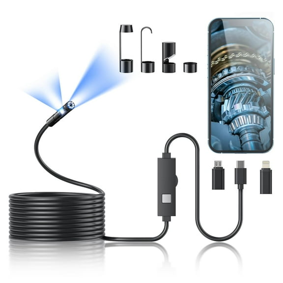 Z Endoscope Camera with Light,1920P HD Borescope Tools with 8 Adjustable LED Lights,Endoscope with Semi-Rigid Snake Camera,IP67 Waterproof Inspection Borescope for iOS and Android-16.4ft Dual-Lens