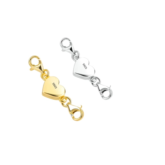 Women’s Heart Necklace Clasps and Closures, 14K Gold Plated Extender with Double Lobster Clasp for DIY Bracelets and Chain Connector(Gold Silver)