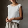 thumbnail image 4 of KIHOUT Women's Lace Trim Round Neck Sleeveless Linen Cotton Blouse Pre-Shrunk Casual Summer Tank Top, 4 of 7