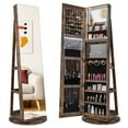 thumbnail image 1 of Giantex 360° Swivel Jewelry Armoire with Full-Length Mirror and 3-Color LED Lights, Coffee, 1 of 10