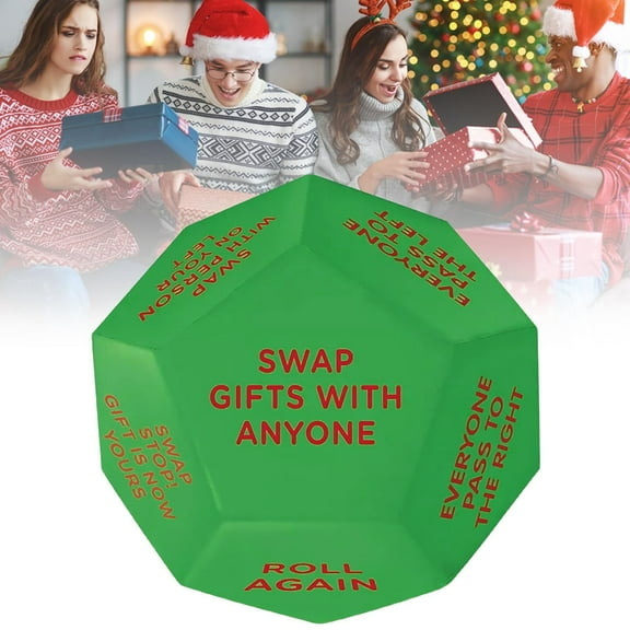 Santa Swap Gift Exchange Dice 12 Unique Sides For Endless Holiday Fun Oversized 3In High-Density Food-Grade Abs Perfect For Family Gatherings And Office Parties(Green-7.62X7.62Cm)
