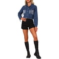 thumbnail image 2 of INSPIRE CHIC Women's Jacket Cropped Jean Fringe Long Sleeve Frayed Hem Tassel Trim Denim Jacket L Dark Blue, 2 of 6