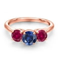 thumbnail image 3 of Gem Stone King 18K Rose Gold Plated Silver Blue Created Sapphire and Red Created Ruby Engagement Ring for Women | 2.20 Cttw | Round 6MM | Gemstone September Birthstone | Size 6, 3 of 6
