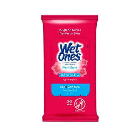 Pack of 2 Wet Ones Antibacterial Hand Wipes Travel Pack - Fresh Scent, 20 ct (Package May Vary)