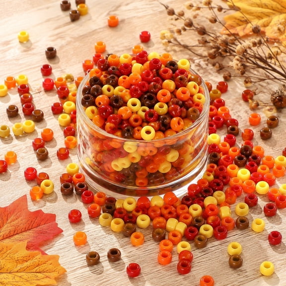 1200Pcs Fall Pony Beads, Tutuviw Assorted Red Brown Yellow Orange Plastic Craft Pony Beads, Autumn Bulk Beads for DIY Bracelet Hair Braiding Jewelry Making Party Decor