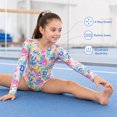 thumbnail image 2 of Girls Gymnastics Leotards Smile Face Graffiti Long Sleeve 3-Piece Set with Shorts & Hair Scrunchie, 2 of 9