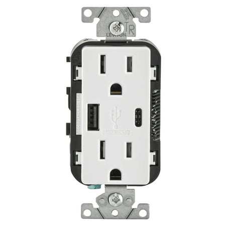 15 Amp Type A and C USB Charger Tamper-Resistant Outlet, White