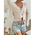 thumbnail image 2 of Women's Tie Front Long Sleeve Rib Knit Shrug Sweaters Cardigan Crop Top, 2 of 6