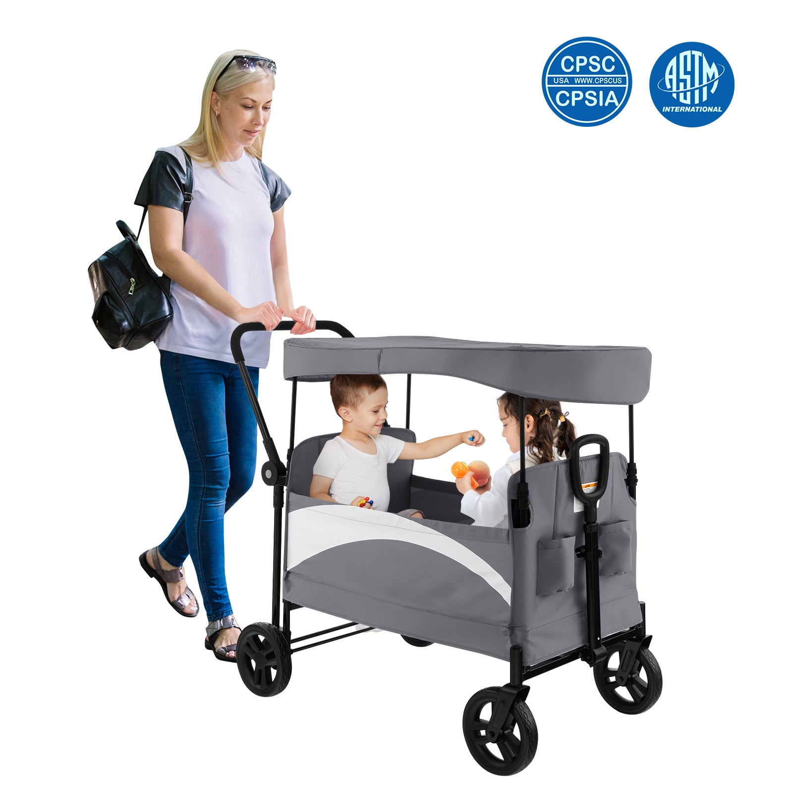 Infans 2Seat Stroller Wagon Folding Baby Stroller w/ Adjustable Canopy