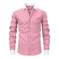 thumbnail image 2 of Men's Casual Long Sleeve Striped Dress Shirt Slim Fit Button Down for Everyday Business Daily Wear Stretch Men's Shirt Pink XXL, 2 of 9