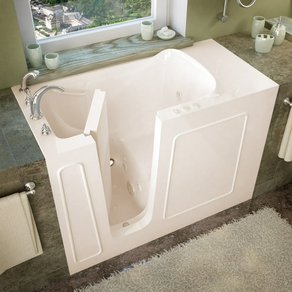 Meditub 2653Lh 53" Fiberglass Whirlpool Walk In Tub For Alcove Installations - Off White