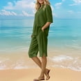 thumbnail image 5 of Linen Shorts Sets Women Summer 2 Piece Outfits Casual Cotton Linen Button V-Neck Short Sleeve Shirts Tops and Elastic Waist Short Pants Matching Sets, 5 of 9