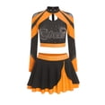 thumbnail image 3 of Aislor Womens Shiny Rhinestone Cheerleading Uniform 2 Piece Set Long Sleeve Crop Top & Skirt For Dance Orange XXL, 3 of 6