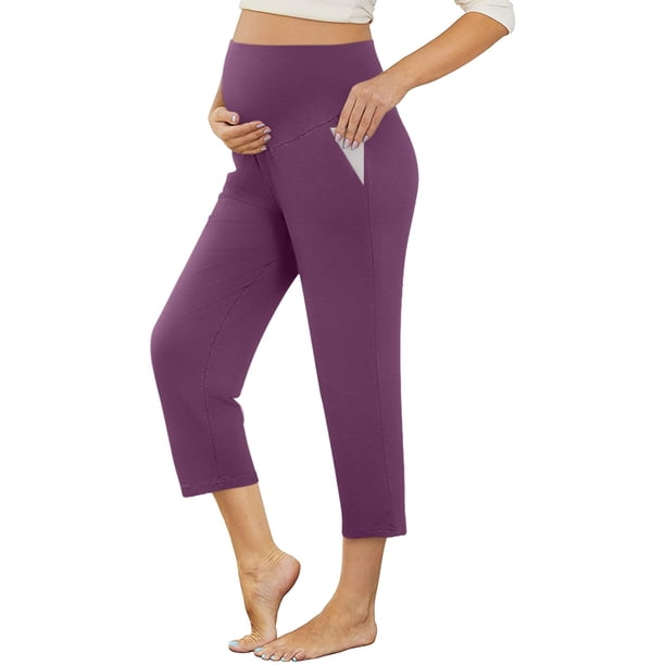 MKLEKYY Leggings para mujer Yoga Color sólido Mujeres Pantalones Capri Entrenamiento Embarazo Maternidad Pantalones Capri Pantalones con bolsillo