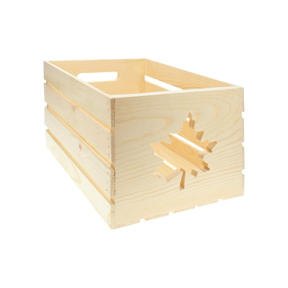 Good Wood By Leisure Arts Wooden Crate With Maple Leaf Cutout, Wood Crate Unfinished, Crates For Display, Crates For Storage, Wooden Unfinished, Pine, 17.75" X 12" X 9.5"