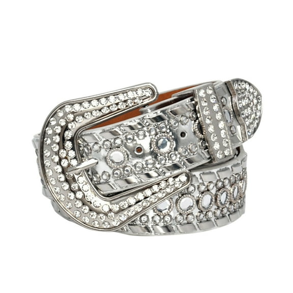 Women Bling Leather Belts For Jeans Pants With Fashion Silver Buckle