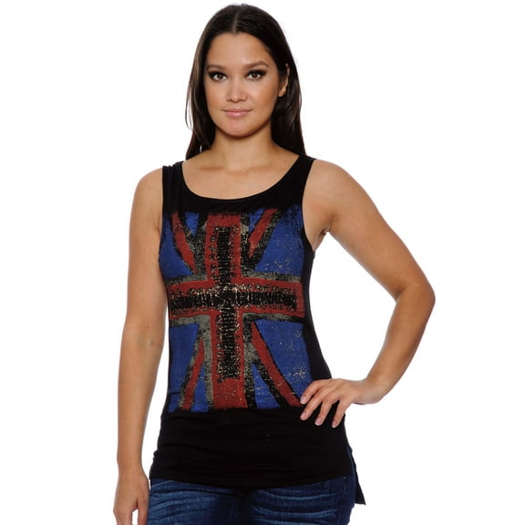 True Rock Jr Women's British Punk Flag Graphic Tank Top (Black, Small)
