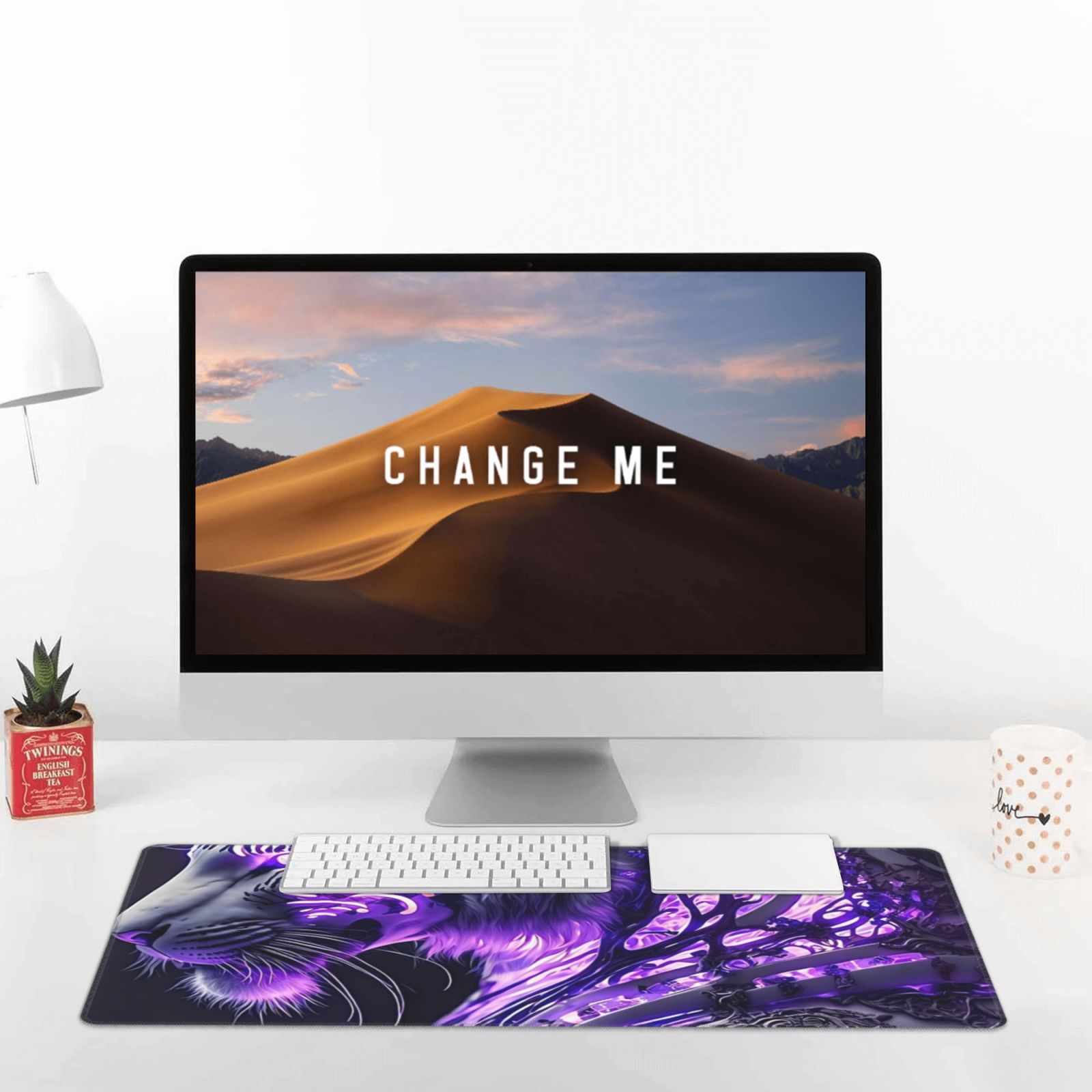 Xecao Purple Pattern White Tiger for Waterproof Mouse Pad - Extended Contour Mouse Mat, Large Gaming Mousepad Laptop Keyboard Mat with Non-Slip Rubber Base