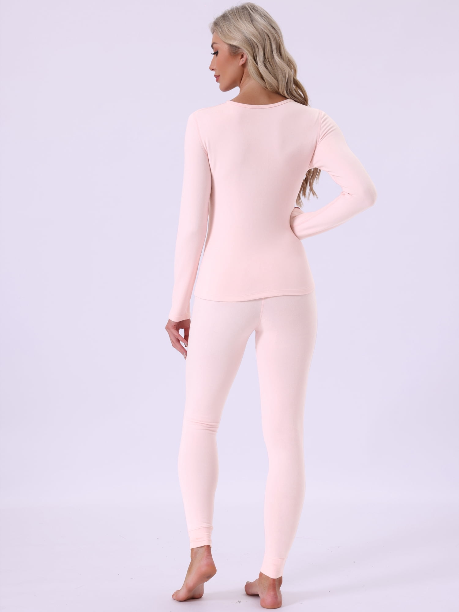 DARING DIVA Women's Base Layer Underwear Sets Long Sleeve Shirt & Leggings L Pink