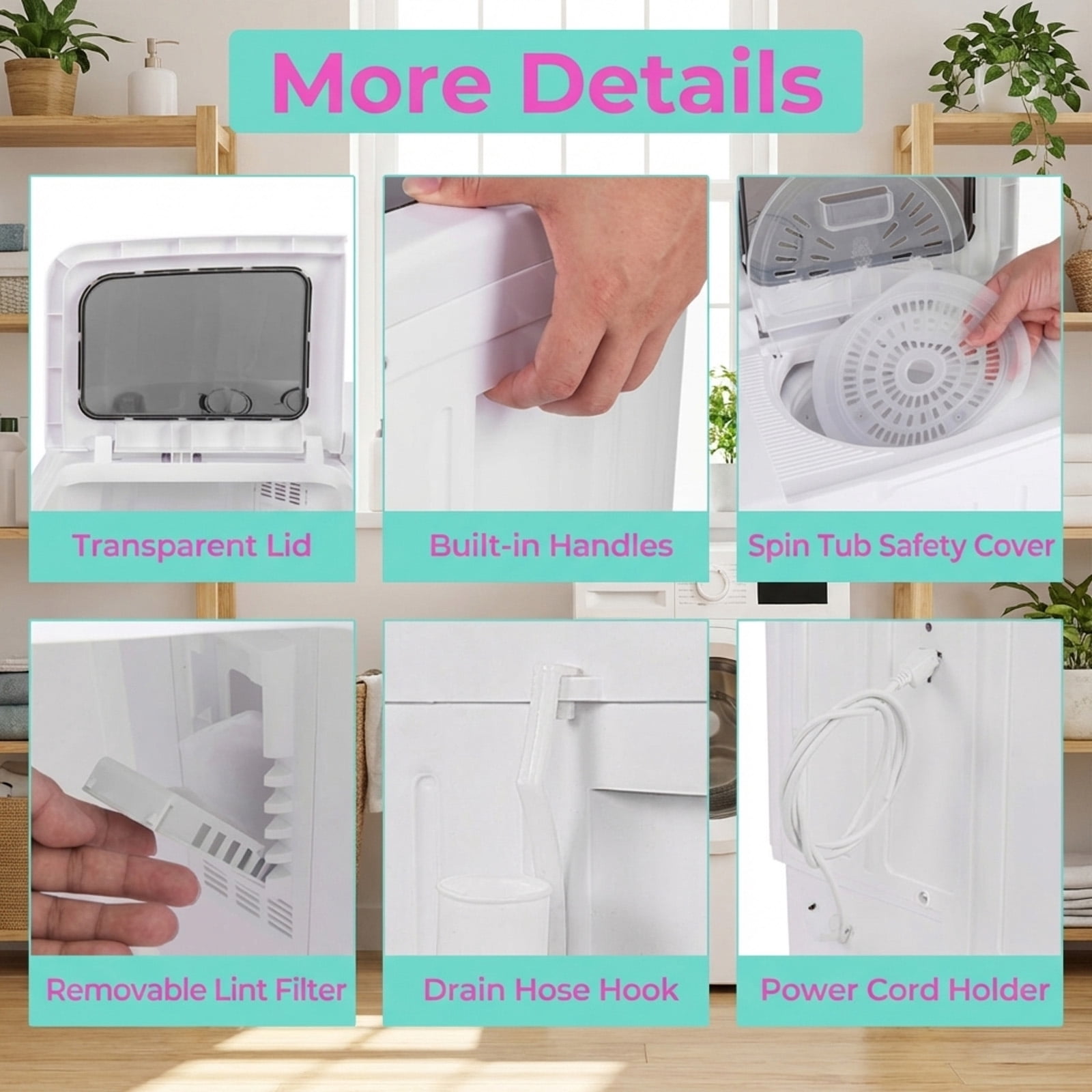RUIE Portable Washing Machine,20 Lbs Twin Tub Washer with Gravity Drain and Dual Motors,12 Lbs Wash and 8 Lbs Spin,3 Modes,Compact Washer for Apartment Dorm RV
