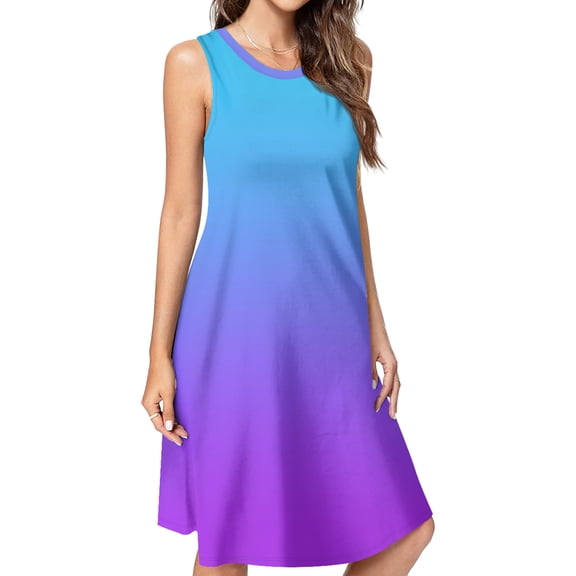 Blue purple gradient Spring Summer Dresses for Women Fashion T-shirt Dress Casual Sleeveless Loose Sundress with Pockets