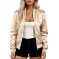 thumbnail image 5 of Stichou Women's Metallic Bomber Jacket Trendy Sparkly Coats for Nights Going Out Casual Spring Fall Outerwear Zip Up Champagne L, 5 of 7