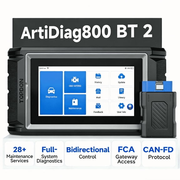 TOPDON AD800BT 2 Automotive Diagnostic Scanner, Bidirectional OBD2 Scanner with 28  Services, CANFD/FCA AutoAuth