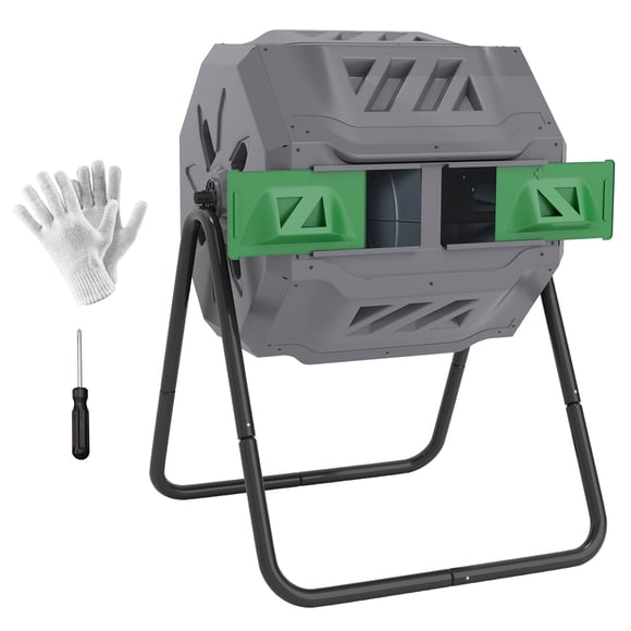 Outsunny Outdoor Dual Chamber 360° Rotating Composter 43 Gallon Dark Green