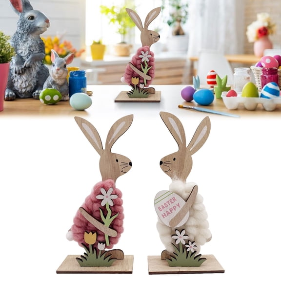 CoreLiving Wooden Bunny Decor Sign Farmhouse Spring Easter Table Decorations for Home Indoor Rustic Rabbit Centerpiece Mantel Tiered Tray Party Decor 1 Count
