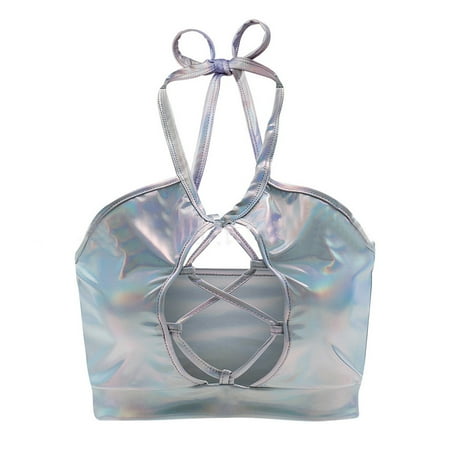 

HGWXX7 Lingerie for Women Plus Size Women s Shiny Bra Rave Bandeau Vest Bra Holographic Crop Top Backless Metallic Rave Suit