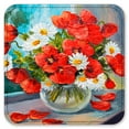 thumbnail image 2 of Vinyl Drink Coasters - Set of 4 - Red & White Flowers, 2 of 3