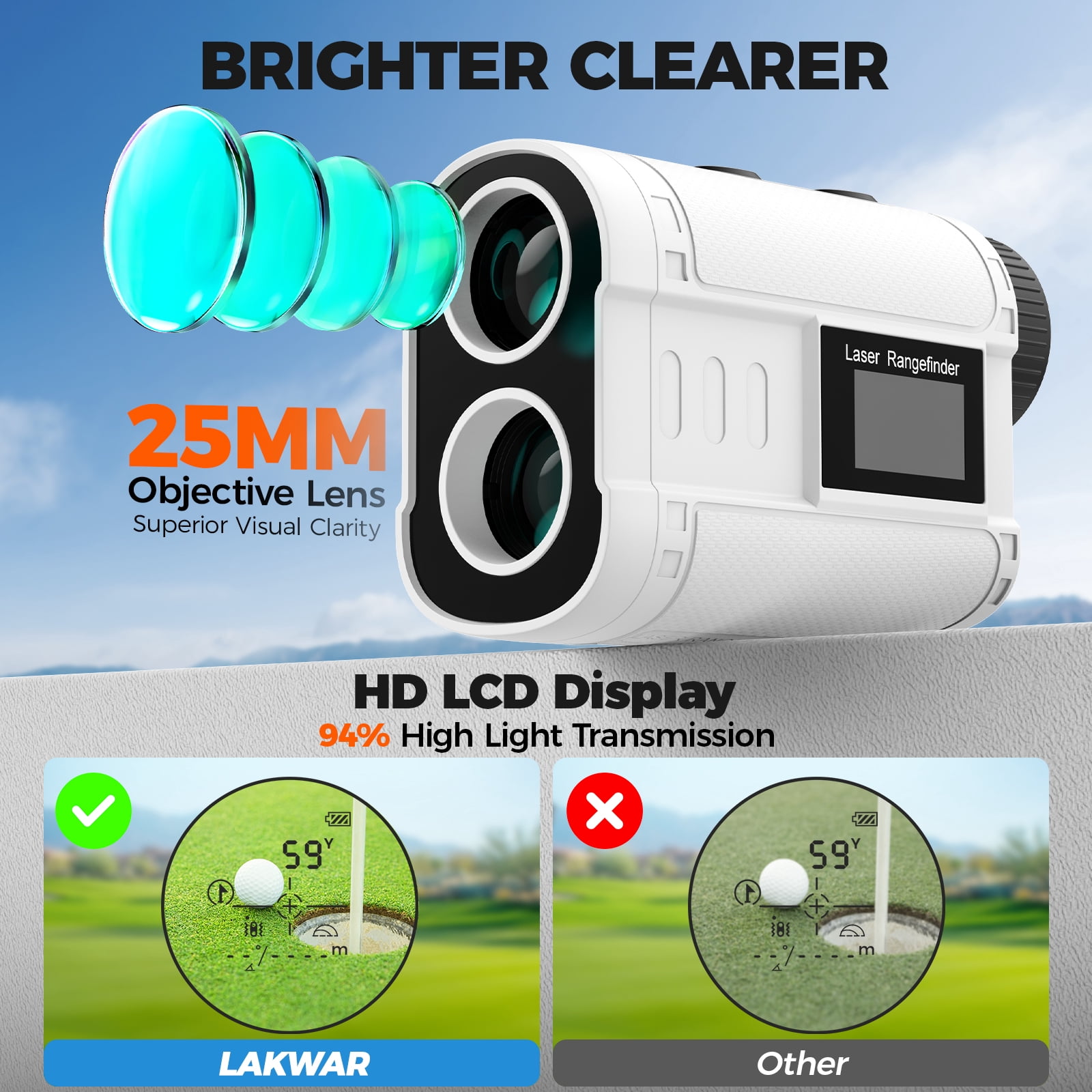 LAKWAR Golf Rangefinder with Slope, 900 Yards Laser Range Finder Golfing, 6X Magnification, Flag Pole Locking Vibration, Rechargeable Range Finders with Magnet Stripe-IP54 Waterproof Golfing