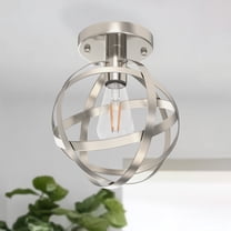 YANSUN 7.87 in Brushed Nickel Globe Ceiling Light Fixture, Vintage Semi-Flush Mount Ceiling Light for Hallway Stairway Porch laundry room