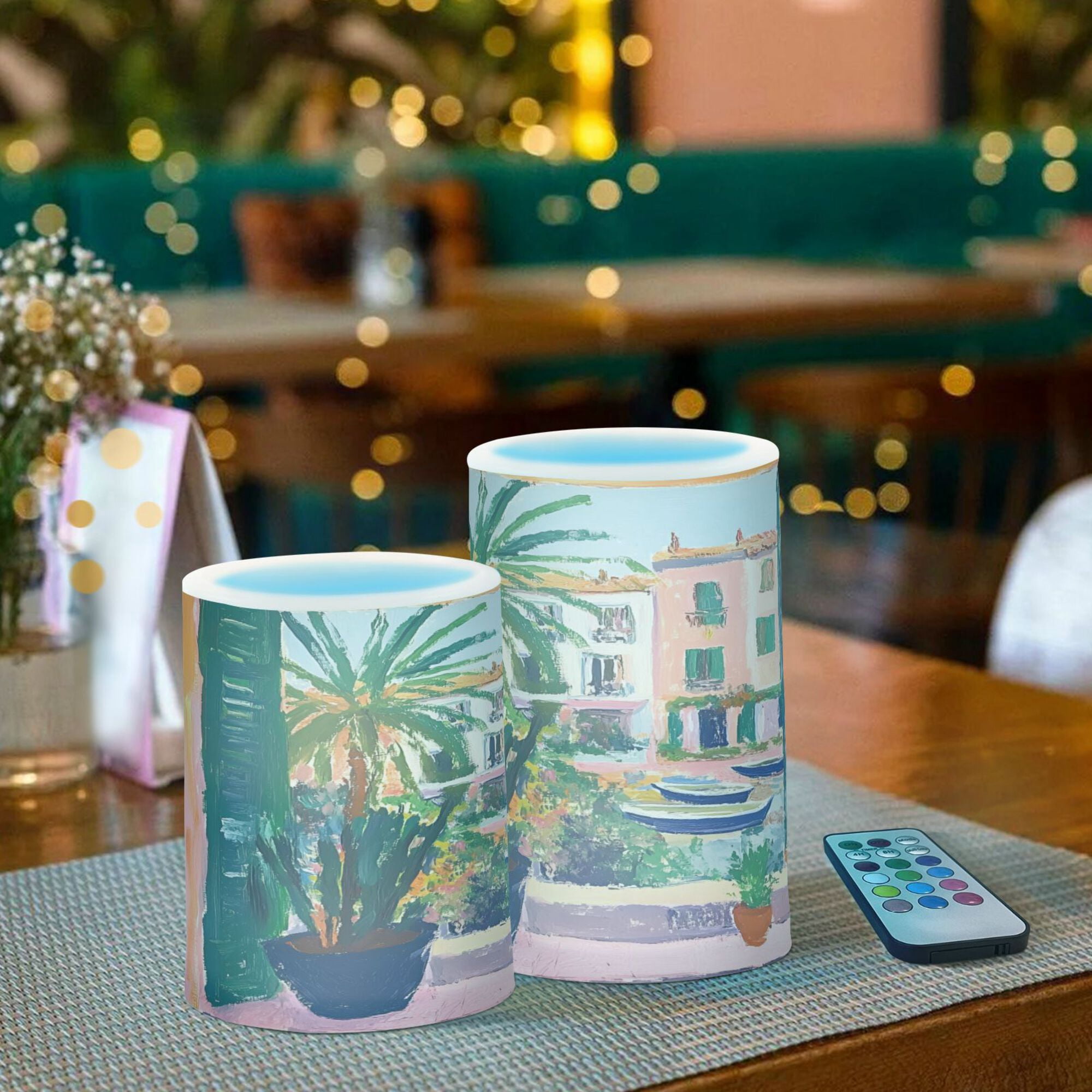 Yayeee Flameless Candles with Remote Flickering Battery Operated Multi Color Changing, Beige Abstract