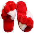 thumbnail image 3 of Coofit Cross Band Slippers Plush: Non-skid Fluffy Slippers Open Toe Slippers for Women, 3 of 4