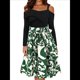 thumbnail image 2 of Vestido Floral de Corte A, Larga, Hombros Descubiertos y Corte Entallado para Mujer, y Otoño Verde S, 2 of 10