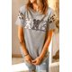 thumbnail image 2 of ABPHQTO Camiseta de manga corta con estampado de leopardo a rayas de conejito de Pascua gris para mujer, 2 of 5