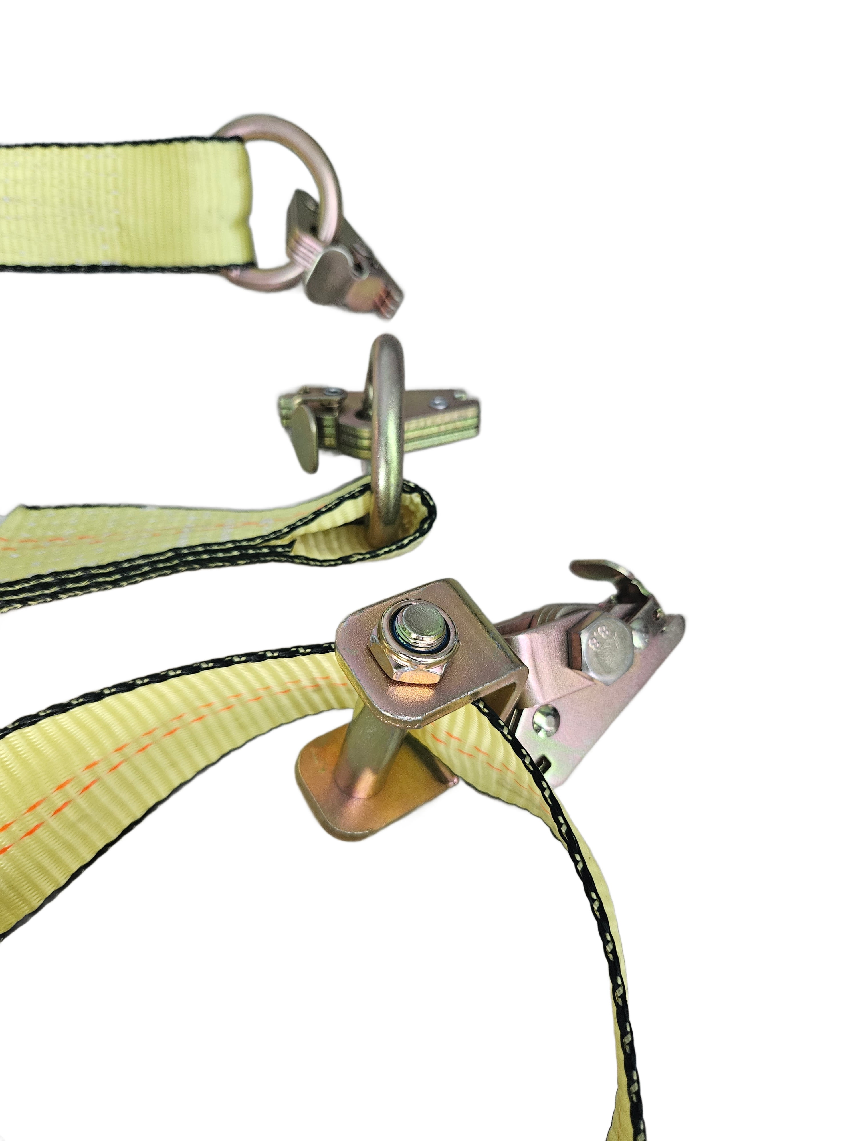 2" Auto Hauling Wheel Ratchet Strap With E-Track Fittings, Idler, Rubber Cleats | Cargo Equipment