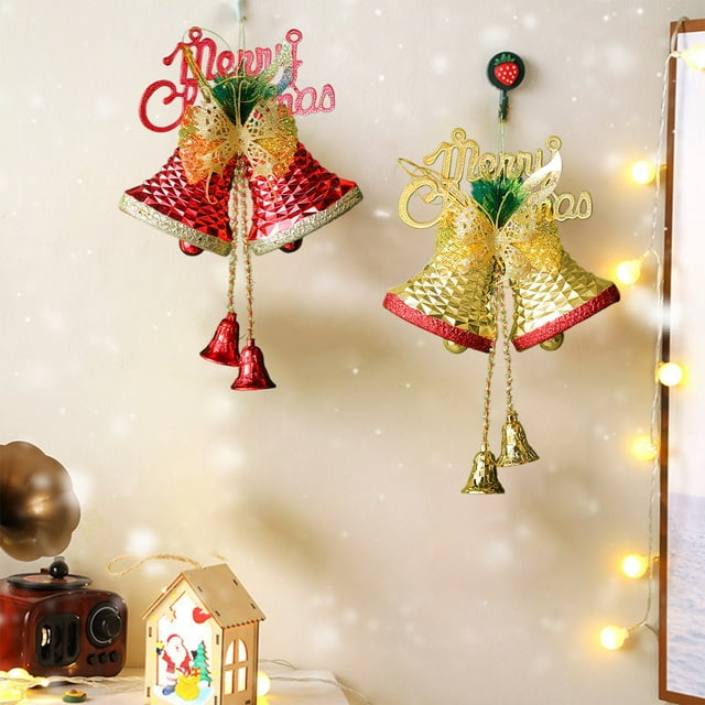 Adorno Navideño Colgante para Árbol: Campanas Doradas de Papá Noel | Material de Pvc | Ambiente Festivo | 31 X 14 Cm | 1 Unidad