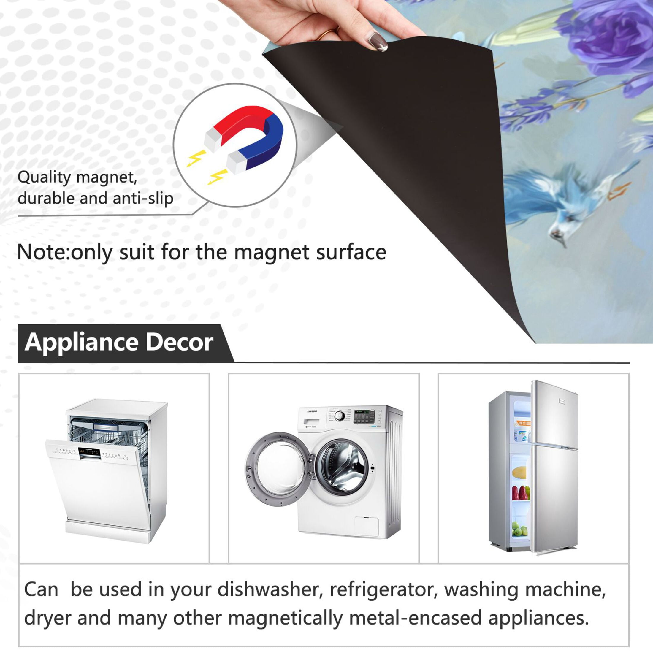 Dishwasher Magnetic Refrigerator Magnet Cover Sticker Home Decorative 23"x26" Wild Purple and White Roses