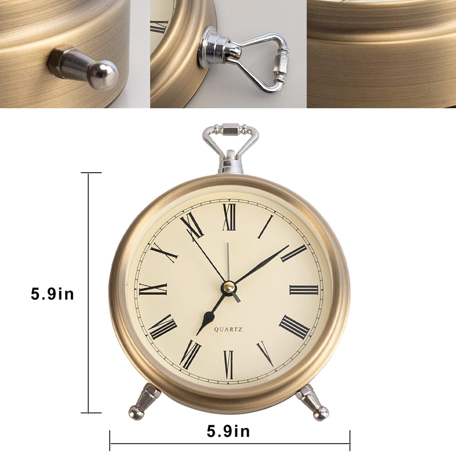 Desk Clock,Battery Operated Clock,Retro Alarm Clock, Ideal for Bedrooms, Vintage Inspired Decor, Silent Non-Ticking,Retro Clock(6 inch,Roman Numerals)