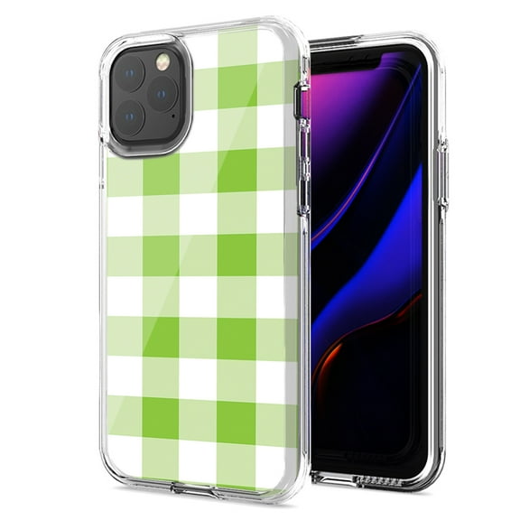 MUNDAZE For Apple iPhone 12 Pro Max Green Plaid Design Double Layer Phone Case