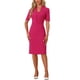 thumbnail image 2 of Vestido ajustado de mujer Inspire Chic con escote en V, mangas cortas, vestido midi bodycon para el trabajo, fucsia S, 2 of 6