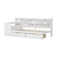 thumbnail image 5 of Wooden L-Shaped Twin Size Daybed with 2 Drawers and Storage 3 Cabinets, Multi-functional Day Bed Frame with Bookshelf and Study Desk for Bedroom Guest Room, White, 5 of 15