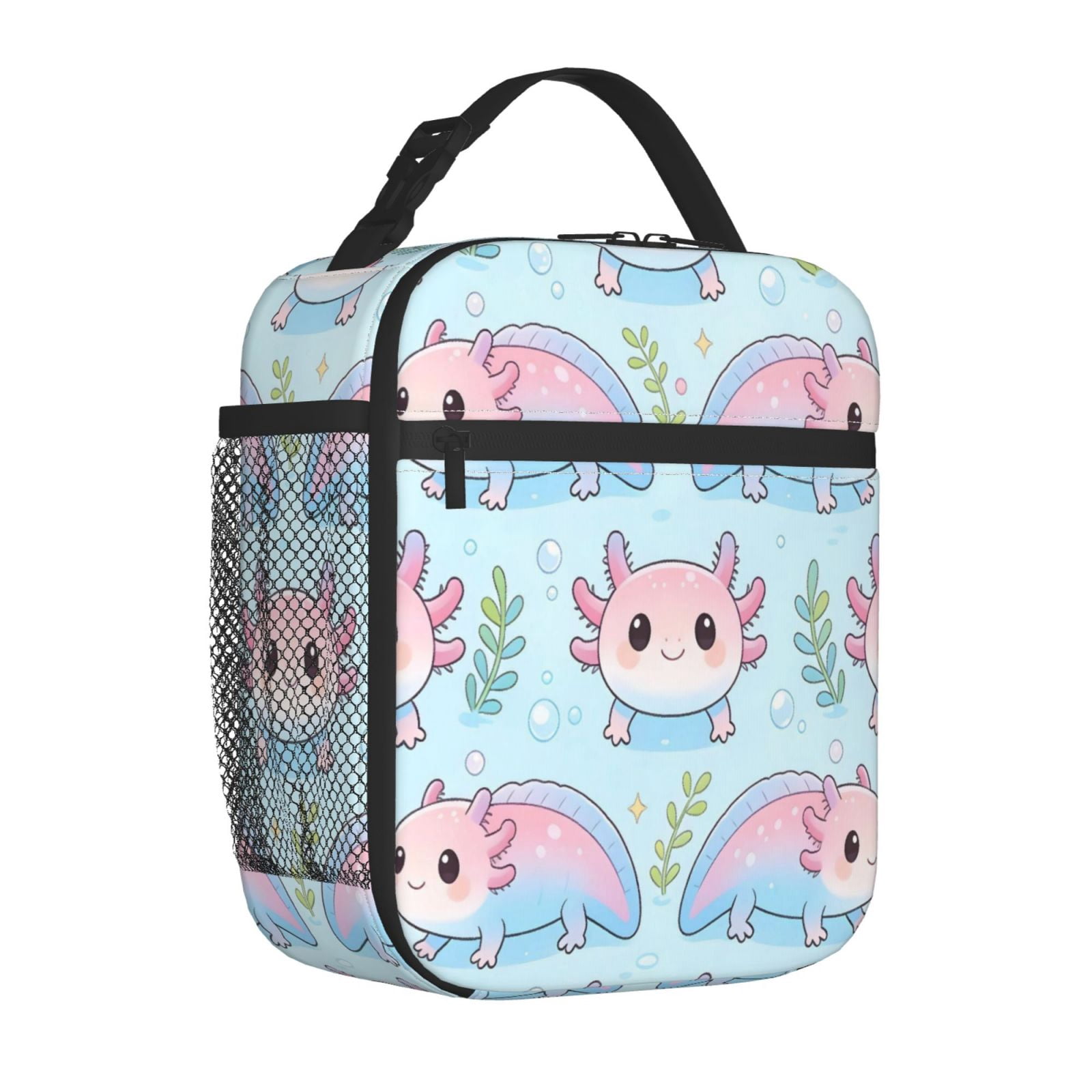 Lunch Bag For Women Men Insulated Portable Lunch Box Bento Box Office Picnic Travel Cooler Bag Adorable Pink-To-Blue Gradient Axolotl