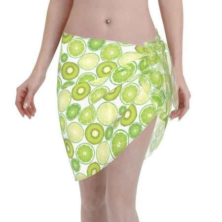 Disketp Kiwi Lemon Women Swimsuit Cover Up Short Chiffon Summer Beach Sarong Bikini Wrap Skirt Bathing Suit