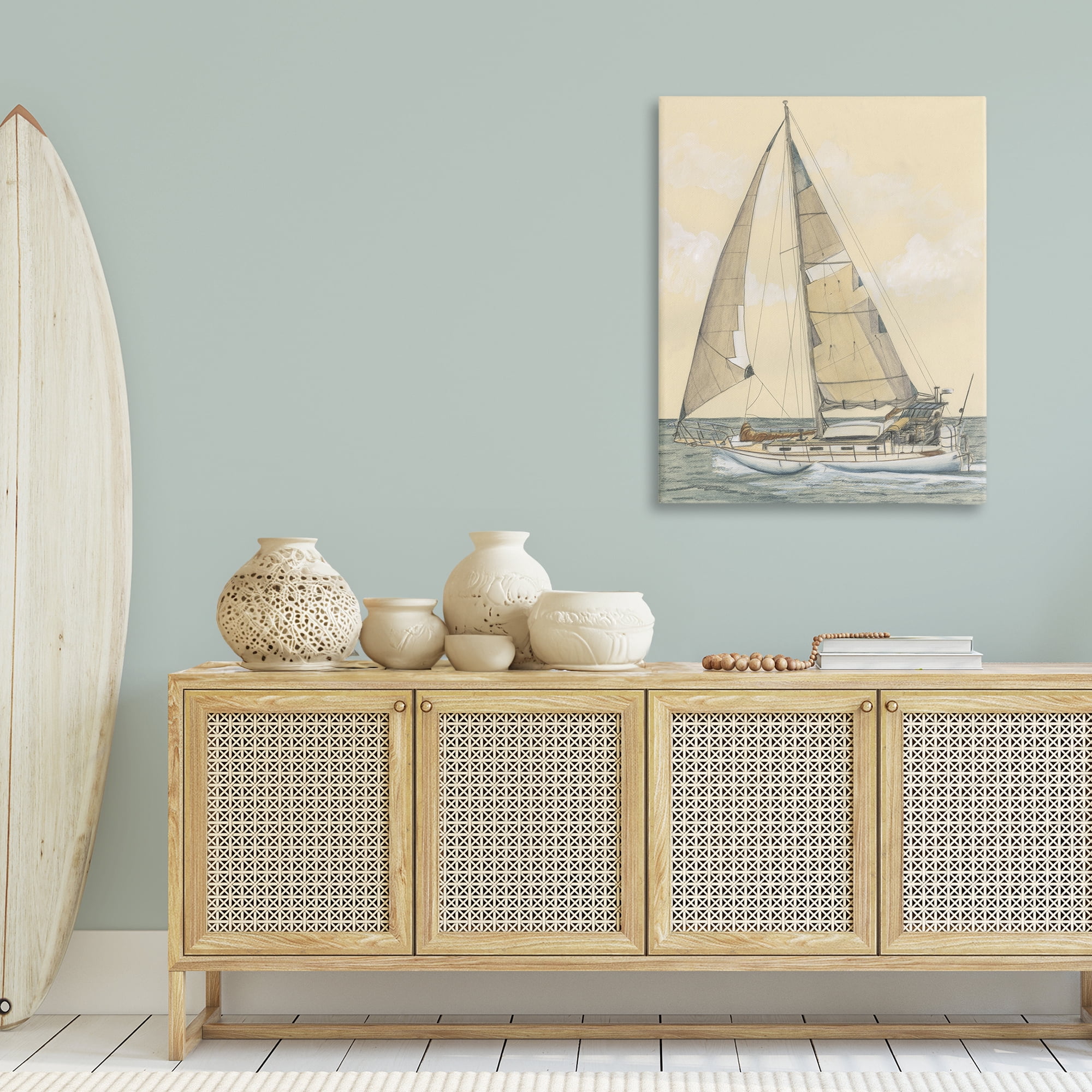 Stupell Industries Detailed Sailboat View Transportation Painting Gallery Wrapped Canvas Art Print Wall Art, 30 x 40