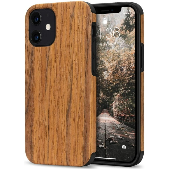 Tasikar Compatible with iPhone 12 Mini Case Easy Grip with Wood Grain Design Slim Hybrid Case (Redwood)