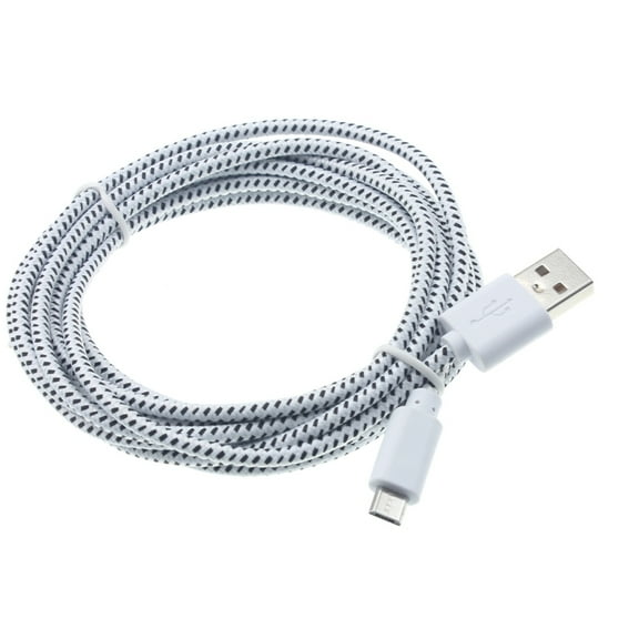 MicroUSB 10ft USB Cable for LG K8X, Tribute Monarch, Phoenix 5, Fortune 3, Aristo 5 - Charger Cord Power Wire Long Sync Braided Fast Charge White G9G
